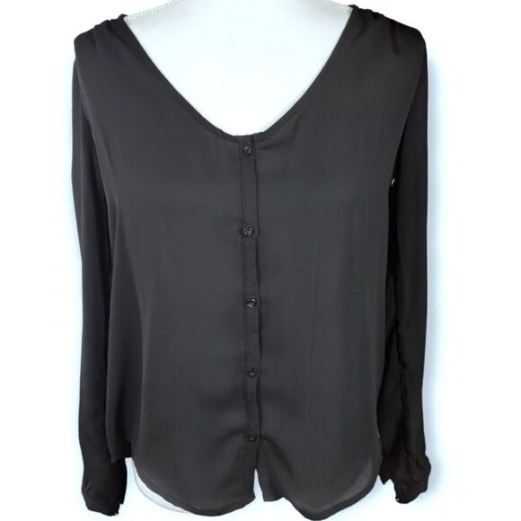 FOREVER 21 BLACK BUTTON DOWN BLOUSE SZ.S EUC - Picture 1 of 5